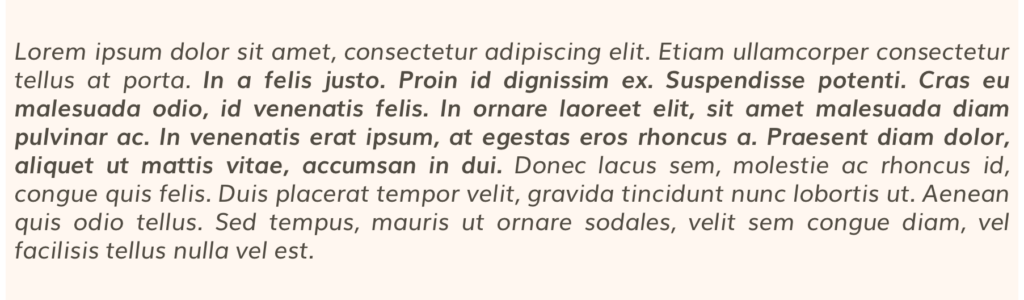 Lorem ipsum lating text in italics and bold