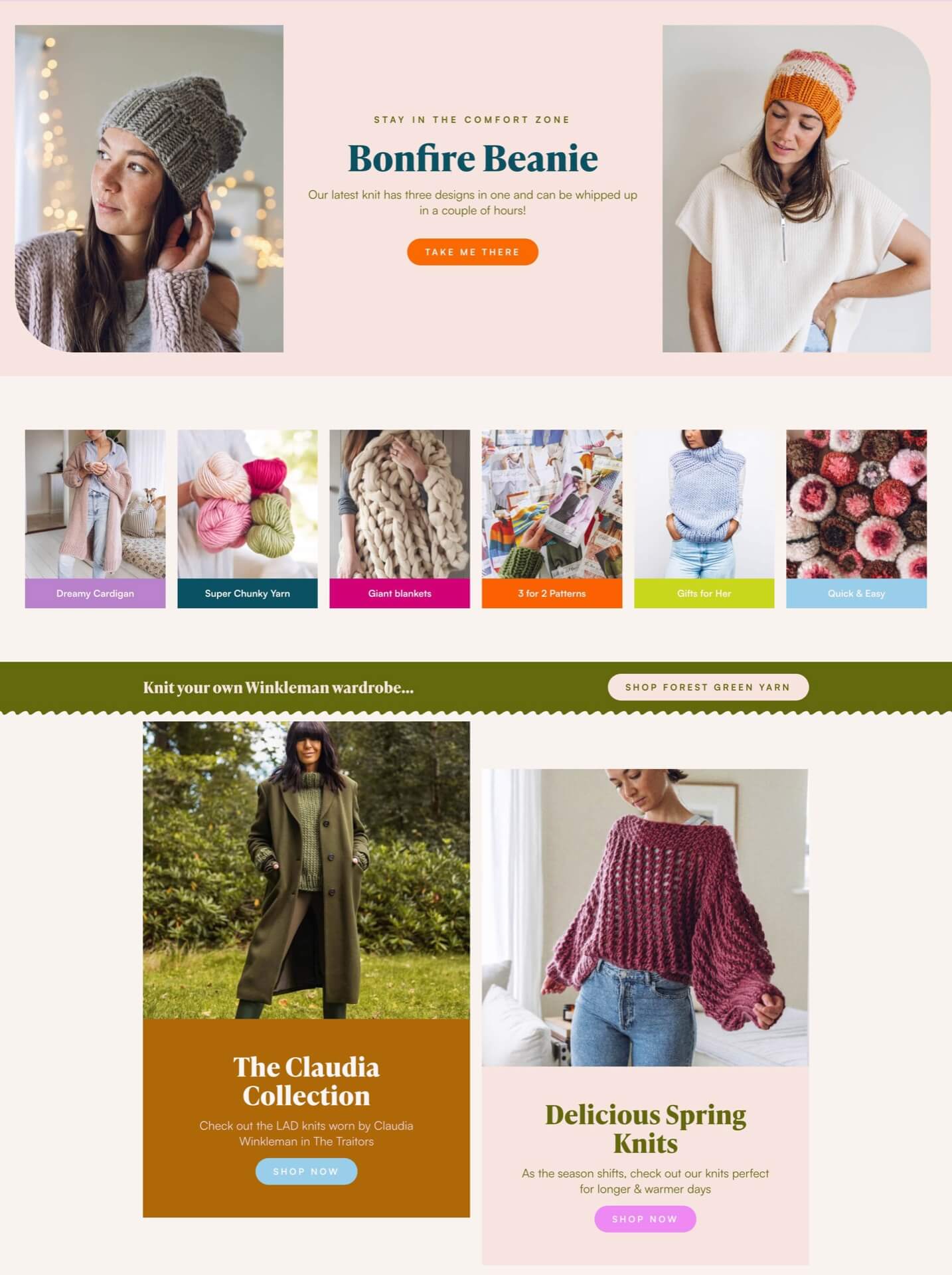 Screen capture of the Lauren Aston Designs website showing home page sections