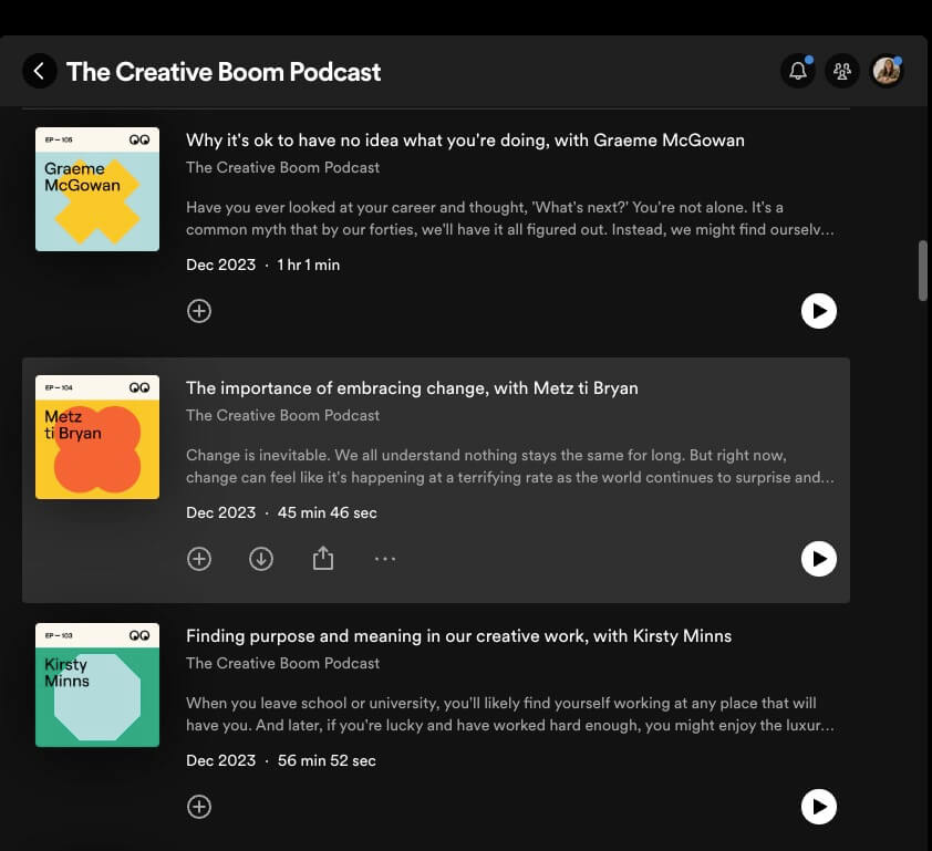Screenshot of Podcast episode cover art in Spotify