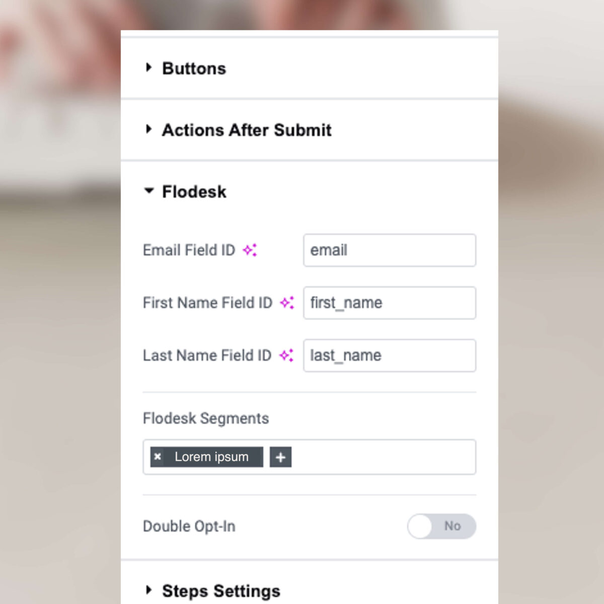 Screenshot: Connecting your email field as well as your first and last name